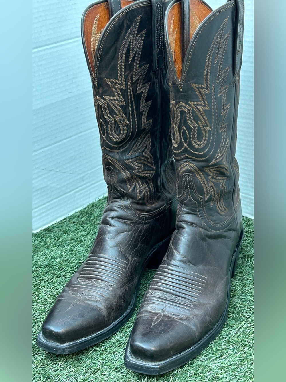 Lucchese Dark Brown Leather Women's Western Riding Boots